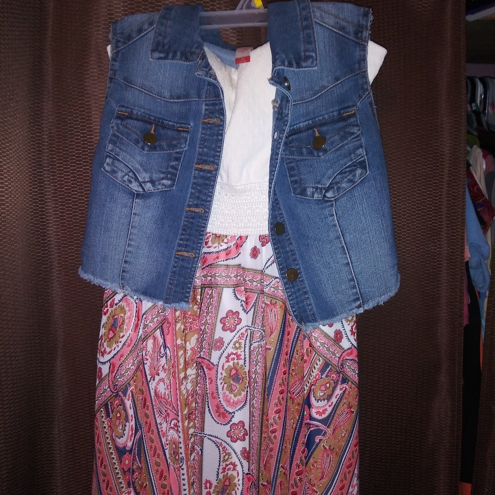 Rue 21 strapless hi/low dress with blue jean vest